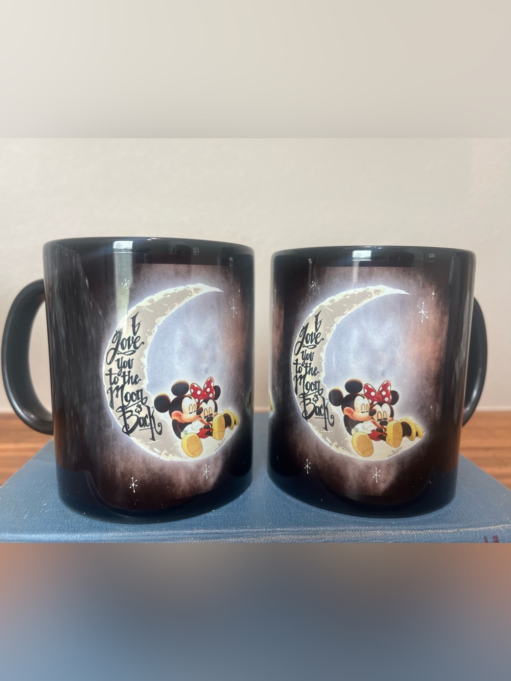 Classic (Set of 2) Mickey & Minnie Mouse Disney Coffee Mugs I Love You… RARE